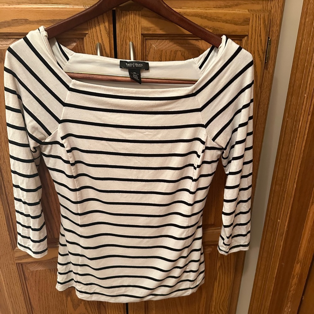 White House Black Market Black and White Striped Blouse